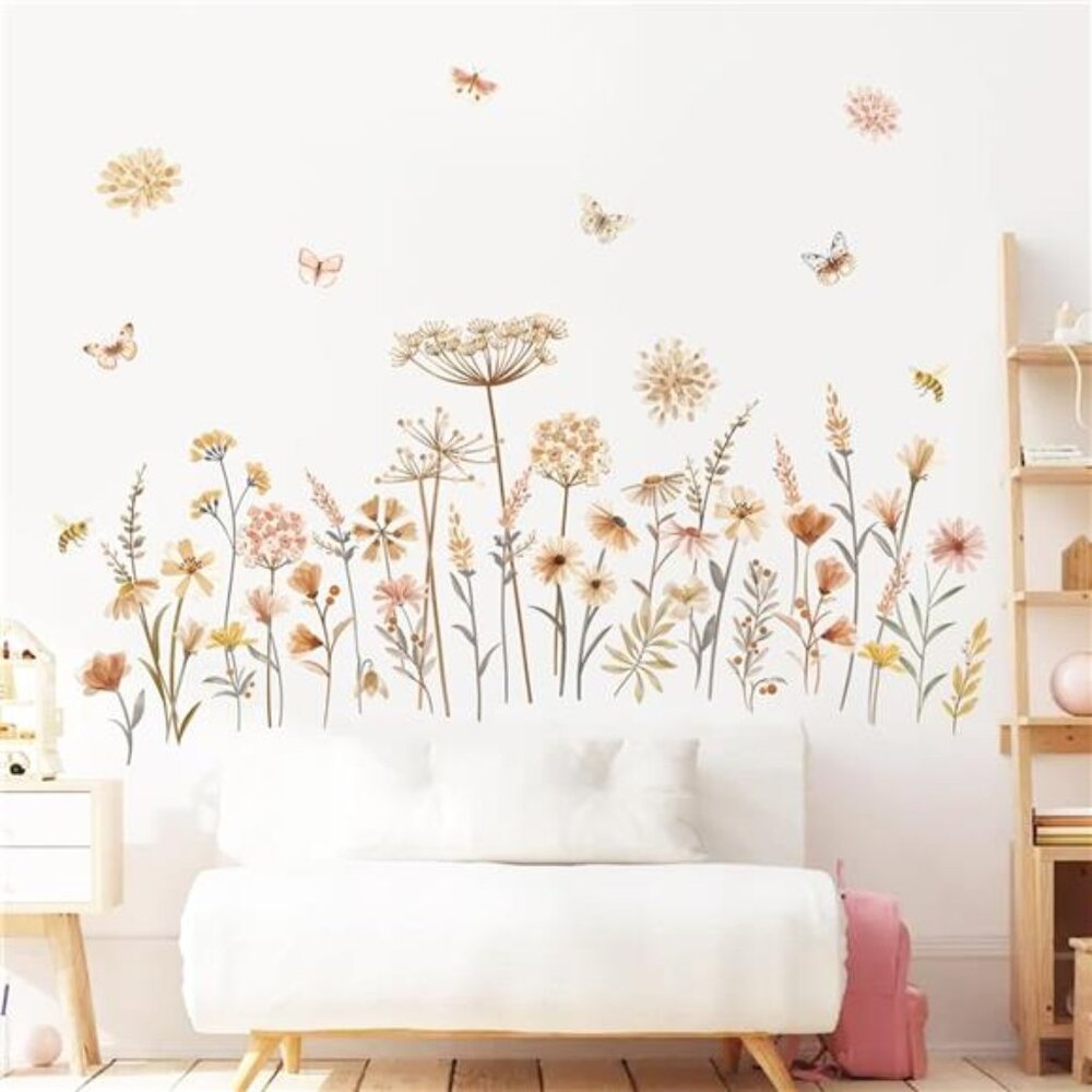 Boho Flower Wall Decals Wildflower Floral Dandelion Grass Nursery Girls Room